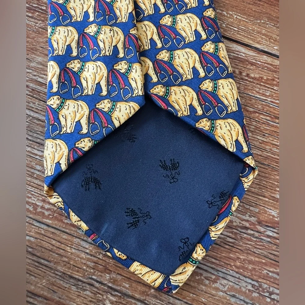 Brooks Brothers Men's Bear Circus Tie Multicolor Navy Gold 100% Silk Made in USA